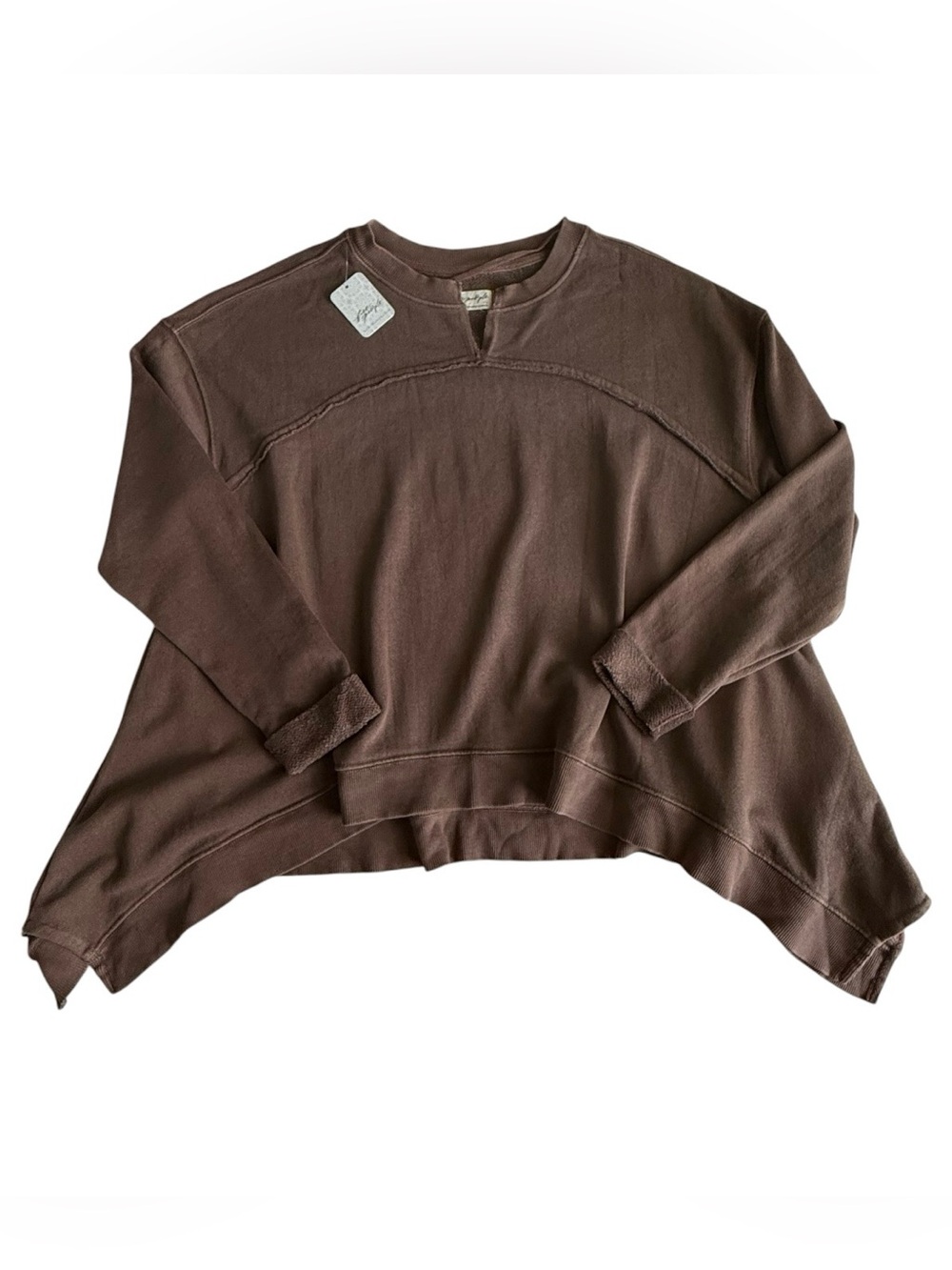 NWT Free People Cascade Sweatshirt Spiked Chocolate Slouchy Raw Hem Boho S - Picture 5 of 10